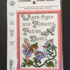 NMI Counted Cross Stitch Kit Flowers Fairies Pink